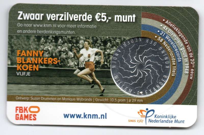 2018 Netherlands Commemorative 5 Euro Fanny Blankers-Koen 60k Minted KM#393