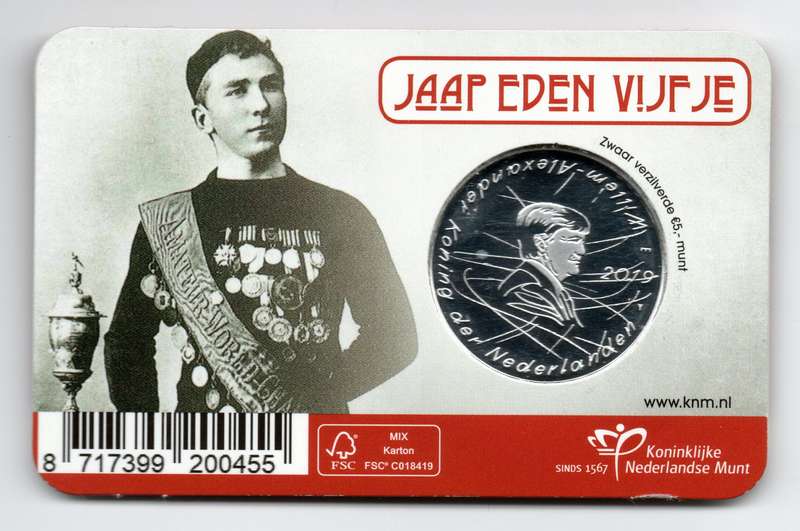 2019 Netherlands Commemorative 5 Euro Jaap Eden 15k Minted KM#407
