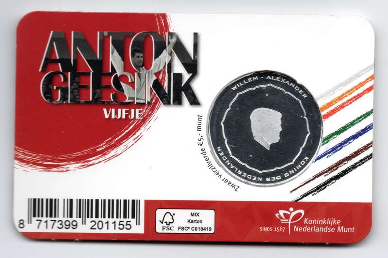 2021 Netherlands Commemorative 5 Euro Anton Geesink 12k Minted KM#422