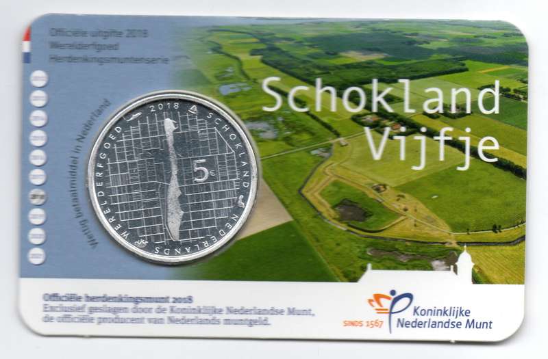 2018 Netherlands Commemorative 5 Euro Schokland 12k Minted KM#394