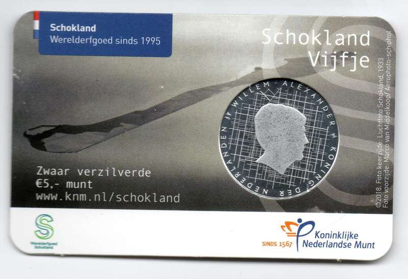 2018 Netherlands Commemorative 5 Euro Schokland 12k Minted KM#394