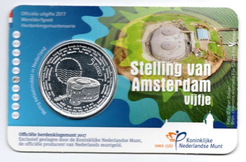 2017 Netherlands Commemorative 5 Euro Defence Line of Amsterdam 46k Minted KM#391