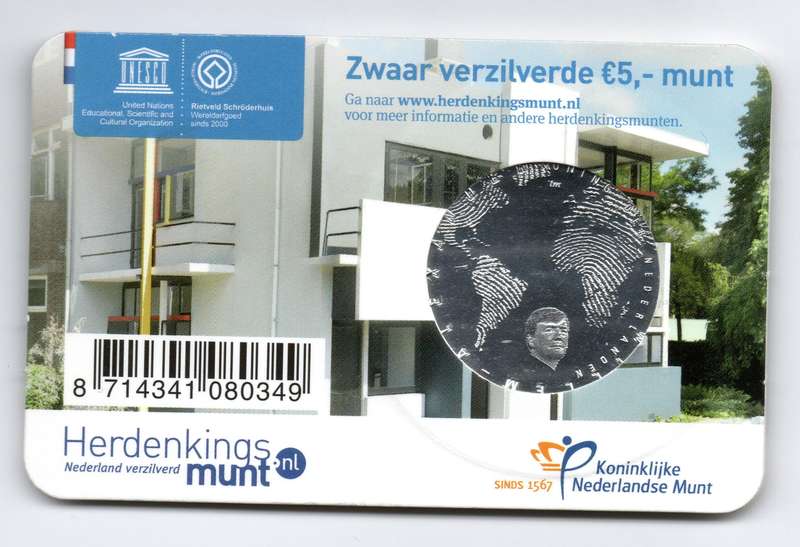 2013 Netherlands Commemorative 5 Euro Rietveld Schröderhuis 10k Minted KM#336