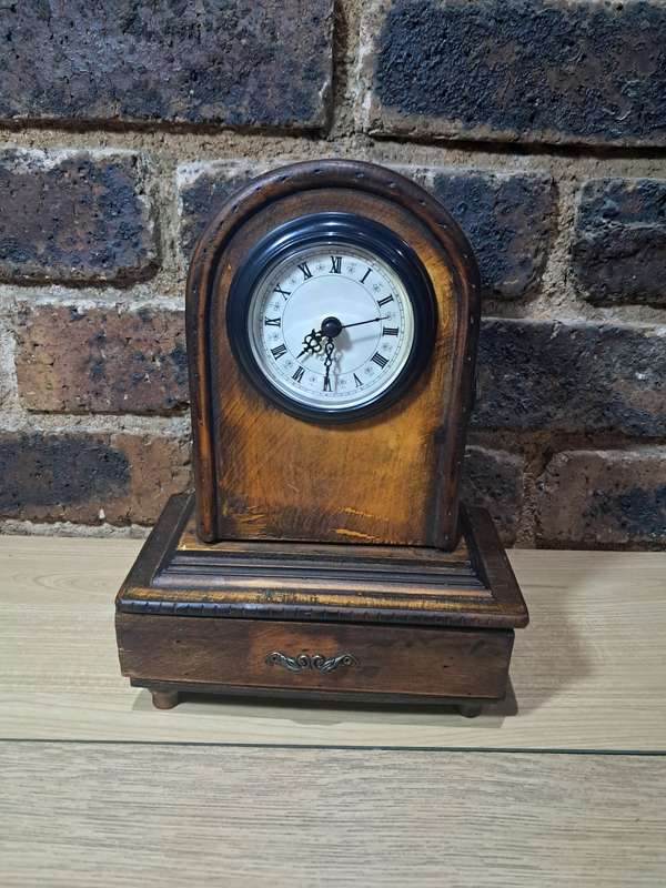 Mantle clock wooden German stiled quartz watch with drawer warm accent piece