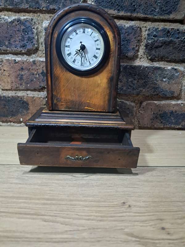 Mantle clock wooden German stiled quartz watch with drawer warm accent piece