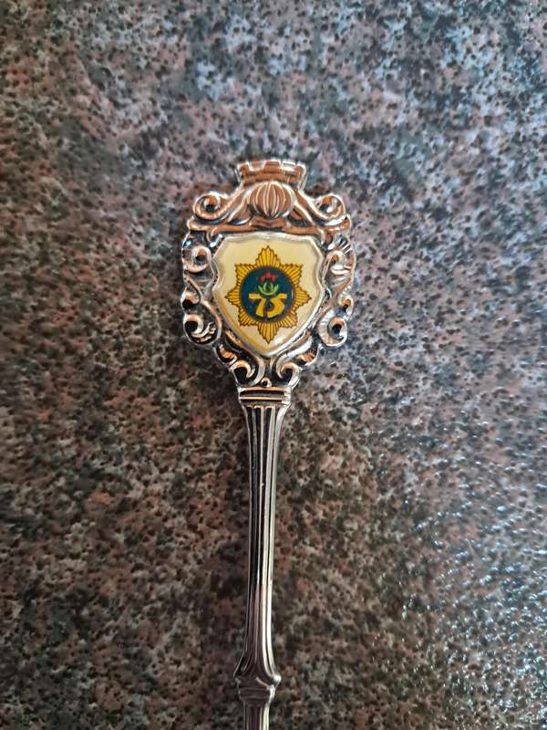 Souvenir tea spoon silver plated  SA police 75 years