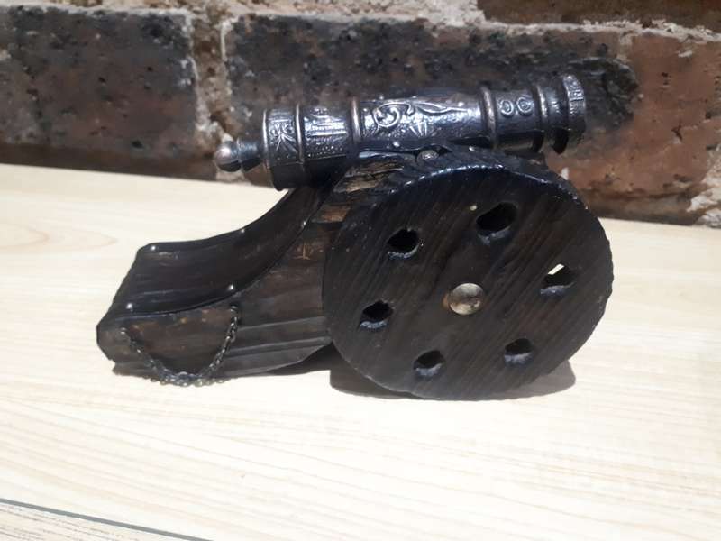 Antique miniature spannish cannon brass and wood