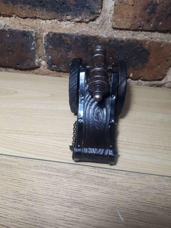Antique miniature spannish cannon brass and wood