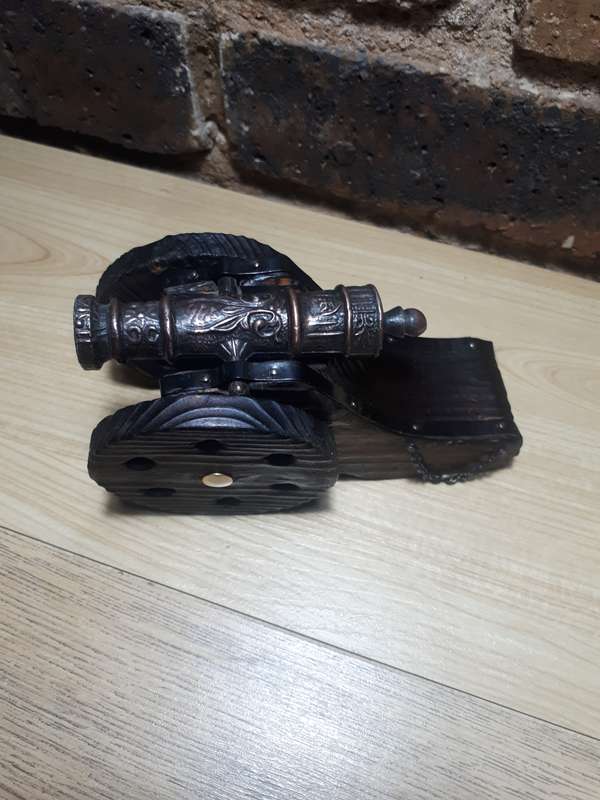 Antique miniature spannish cannon brass and wood
