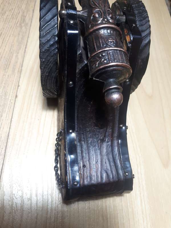 Antique miniature spannish cannon brass and wood