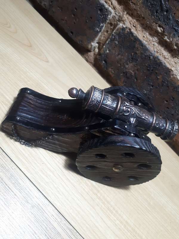 Antique miniature spannish cannon brass and wood