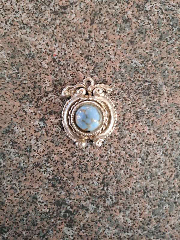 Vintage/antique Sky blue turquoise set in silver pendant