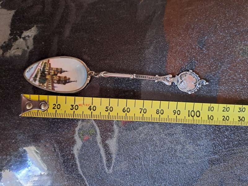 1900 antique silver teaspoon enameled Malta depicted