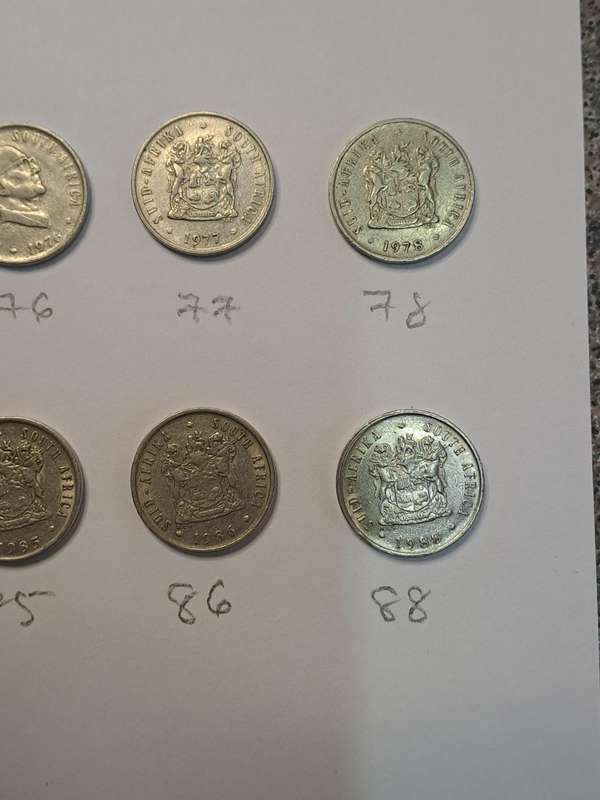 Vintage 5c South African coins 1965 to 1988