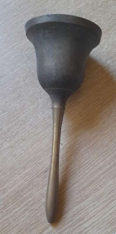 antique long handle solid brass table bell