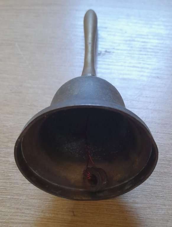 antique long handle solid brass table bell