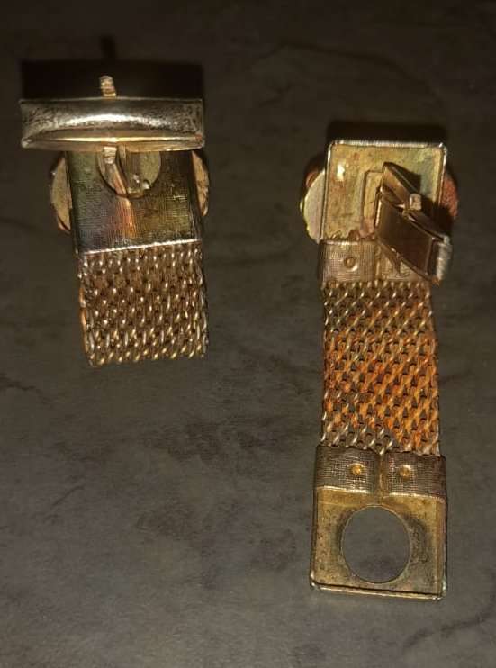 Vintage Cuff Links ~ tigers eye goldtone mesh wrap-around 60s
