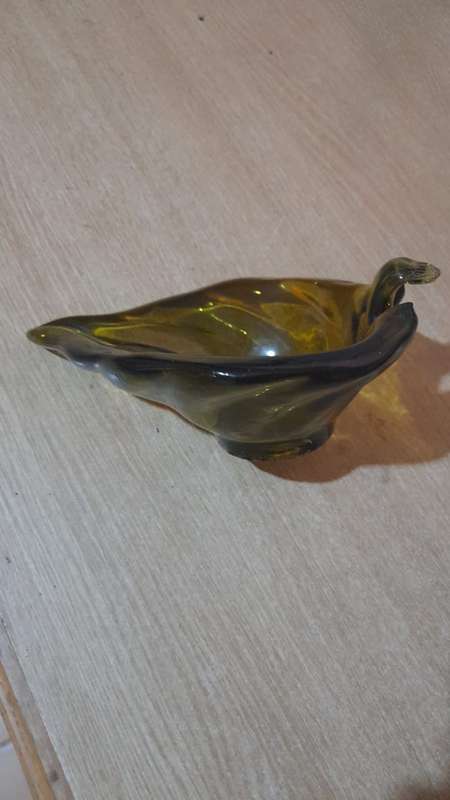 murano glass amber leaf shaped bowl