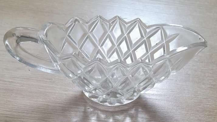 vintage pressed glass gravy boat 1950s