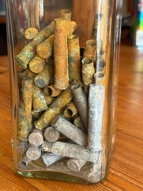 Vintage Glass Bottle Filled with .303 British Shell Casings  Circa 1930s