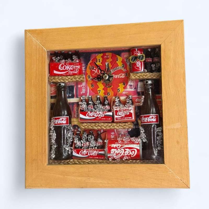 Vintage Coca Cola Clock in Wood and Glass Frame