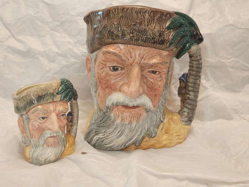 Vintage Royal Doulton  1960 "Robinson Crusoe" LARGE & Small Jugs (2), with FOOTPRINT, superb items!!