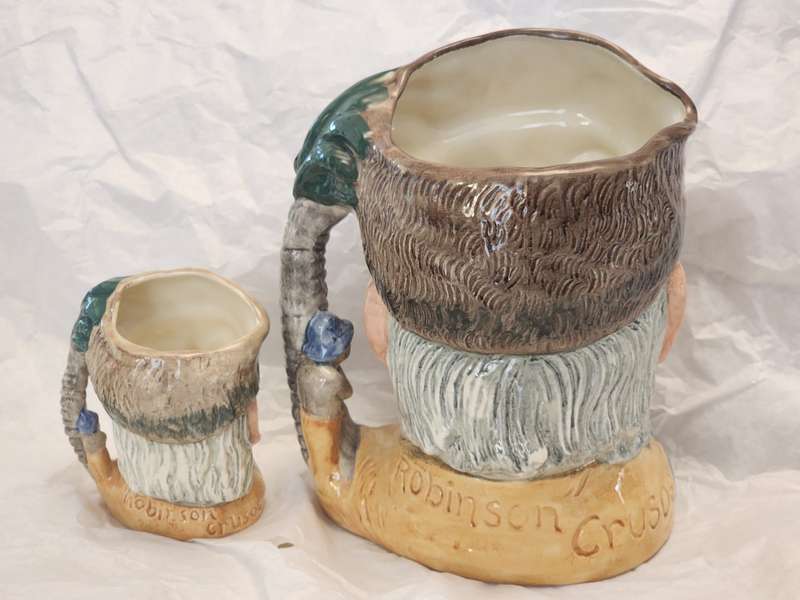 Vintage Royal Doulton  1960 "Robinson Crusoe" LARGE & Small Jugs (2), with FOOTPRINT, superb items!!