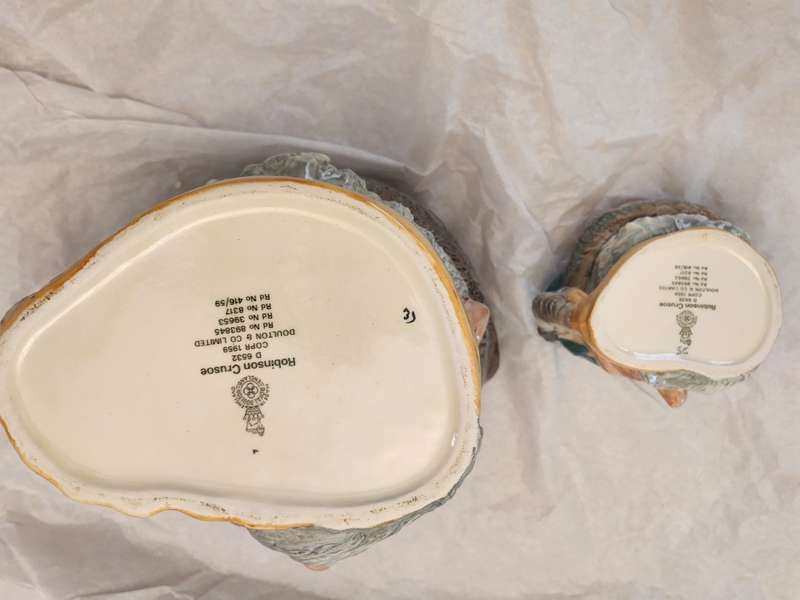 Vintage Royal Doulton  1960 "Robinson Crusoe" LARGE & Small Jugs (2), with FOOTPRINT, superb items!!