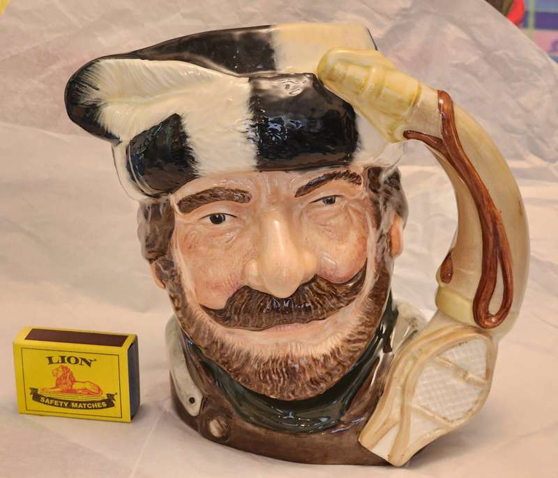 "THE TRAPPER" D6609 - Royal Doulton Character Jug Large - Fabulous "Horn & Pair of SNOWSHOES" handle
