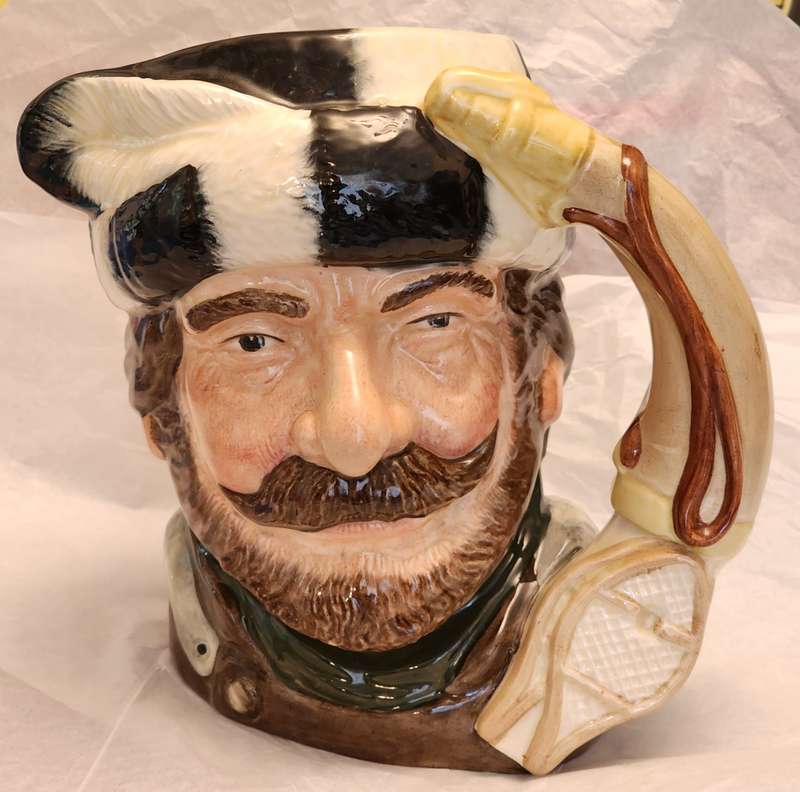 "THE TRAPPER" D6609 - Royal Doulton Character Jug Large - Fabulous "Horn & Pair of SNOWSHOES" handle