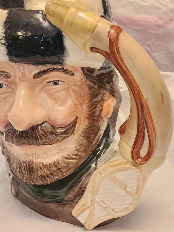 "THE TRAPPER" D6609 - Royal Doulton Character Jug Large - Fabulous "Horn & Pair of SNOWSHOES" handle