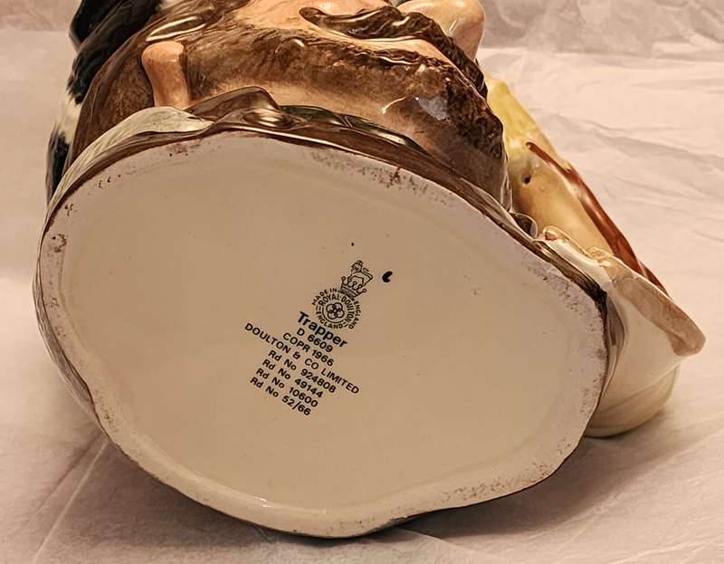"THE TRAPPER" D6609 - Royal Doulton Character Jug Large - Fabulous "Horn & Pair of SNOWSHOES" handle