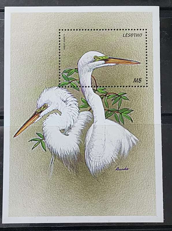 BIRD STAMP -LESOTHO M/Sheet M8 high value featuring "GREAT EGRETS" -Superb MNH