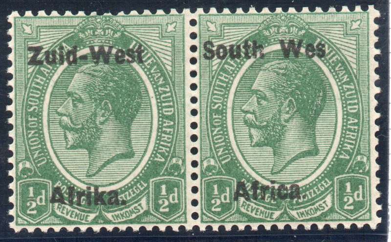 South West Africa 1923 KGV ½d green horiz pair lmm with "Wes" for "West" variety. SACC 1b. Cat R2500