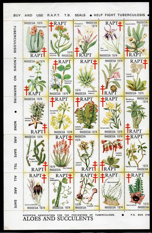 Rhodesia Association for the Prevention of Tuberculosis 1974 full sheet unmtd mint. (TB seals)