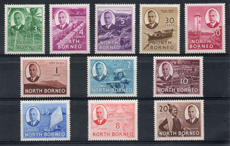 North Borneo 1950 KGVI short set of 11 lightly mounted mint. SG 356-366. Cat £21,10. (2022)