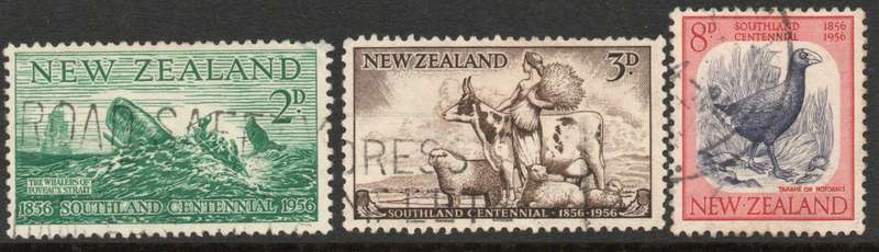 New Zealand 1956 Southland Centennial set of 3 very fine used. SG 752-4. Cat £1,50 (2022)