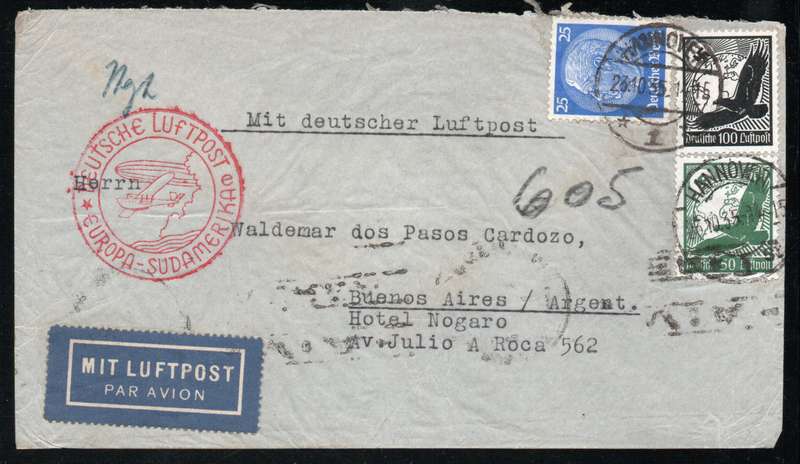 Germany 1935 Air Mail Cover Hannover to Buenos Aires Argentina.