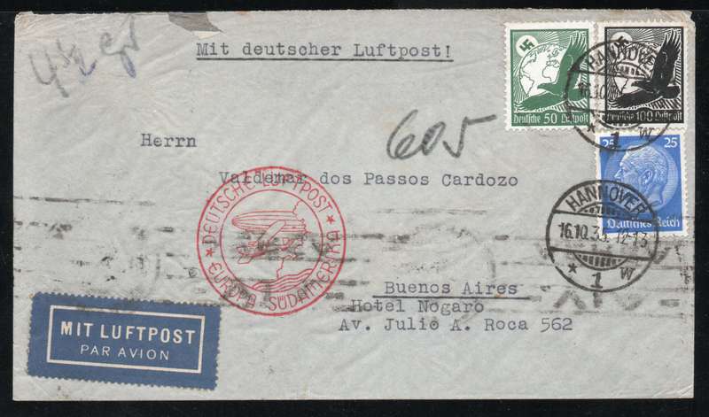 Germany 1935 Air Mail Cover Hannover to Buenos Aires Argentina.