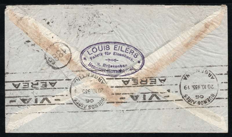 Germany 1935 Air Mail Cover Hannover to Buenos Aires Argentina.