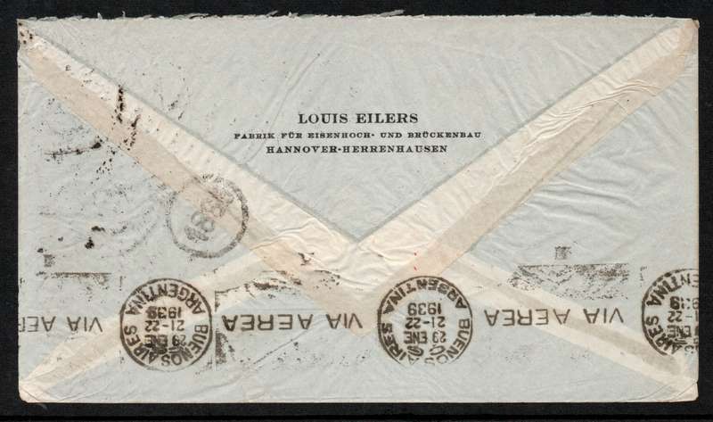 Germany 1939 Air Mail Cover Hannover to Buenos Aires Argentina.