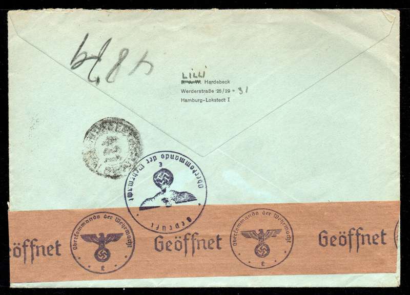 Germany 1941 WWII censored registered air mail cover from Hamburg to Buenos Aires Argentina.