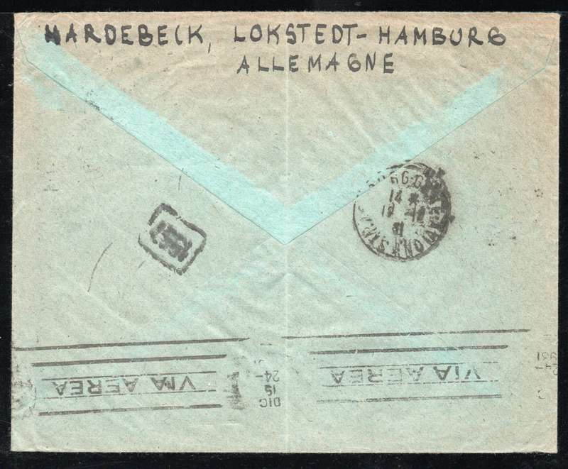 Germany 1931 Air Mail Cover from Hamburg to Buenos Aires, Argentina. 10pf, 50pf & 1M 1926 Air stamps