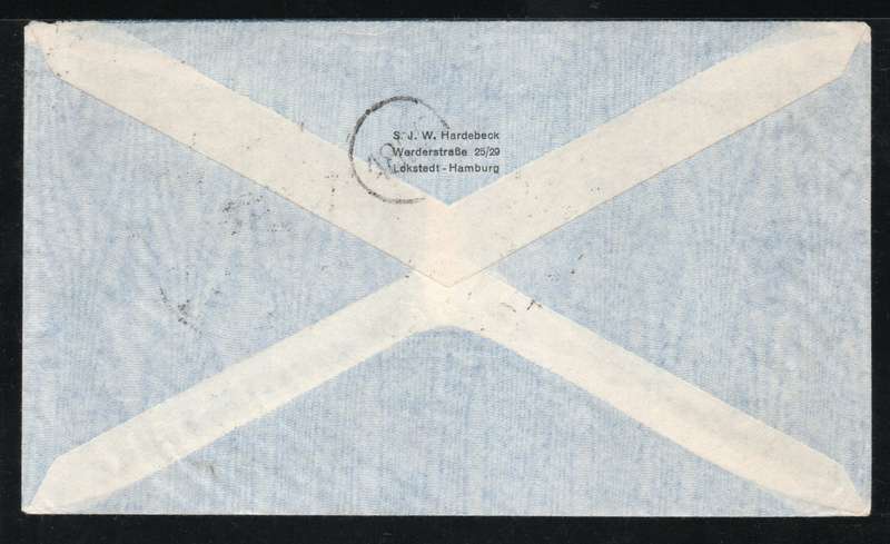 Germany 1936 Air Mail Cover from Lokstedt Hamburg to Buenos Aires. 1936 Air 50pf & 75pf SG 603-4.