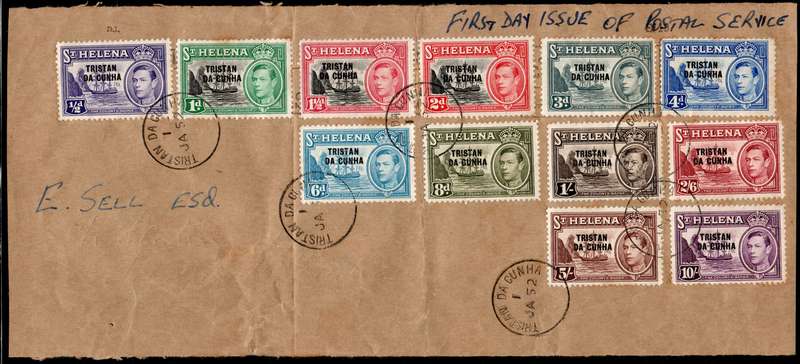 Tristan da Cunha 1952 KGVI Defin set of 12 on cover front with first day cancels. SG 1-12. Cat £100+