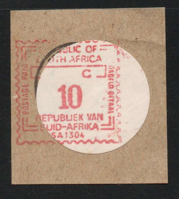 South Africa 10c Postage meter stamp on piece.