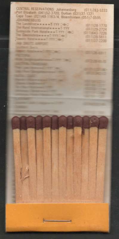 Southern Sun Hotels match box with matches.