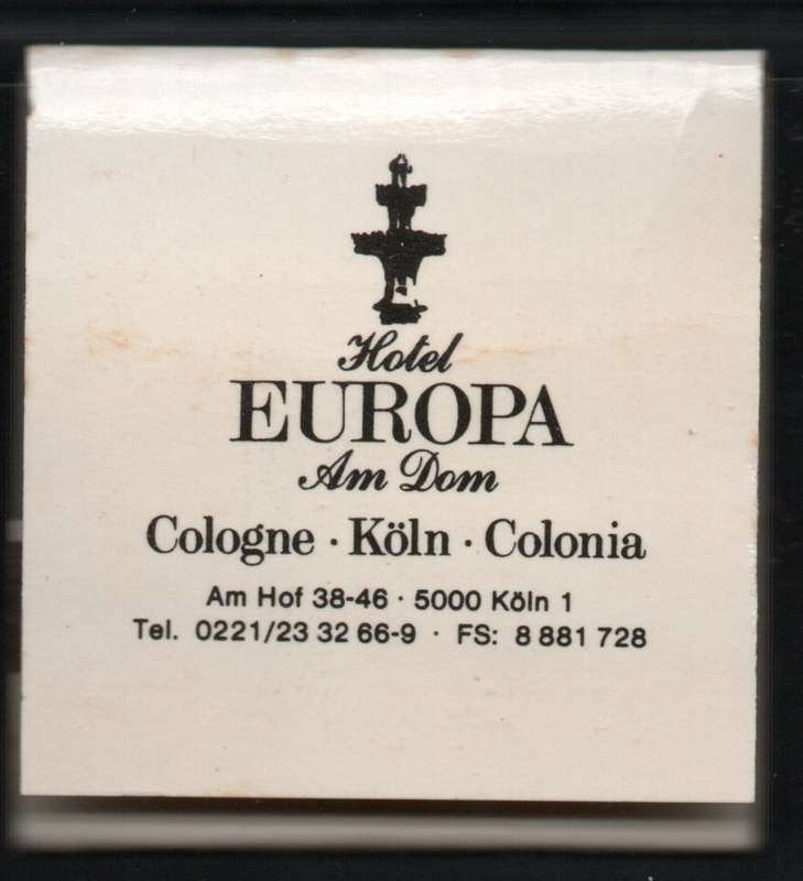 Hotel Europa Am Dom match box with matches.