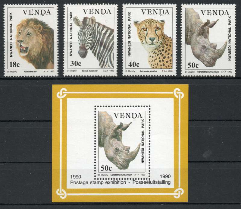 Venda 1990 Wildlife Conservation set of 4 & Foundation Mini Sheet umm. SACC 201-204a. Cat R81 (2025)
