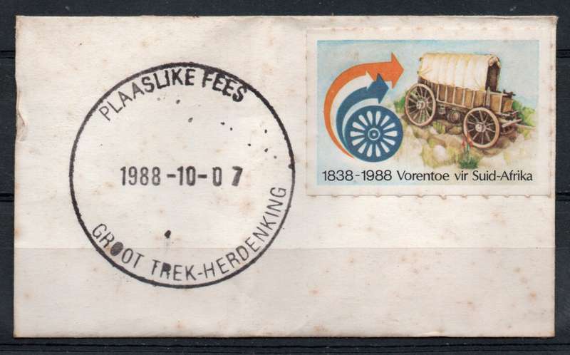 South Africa 1988 "Groot Trek-Herdenking" label. Voortrekker Trek 150th Commemoration Festival.